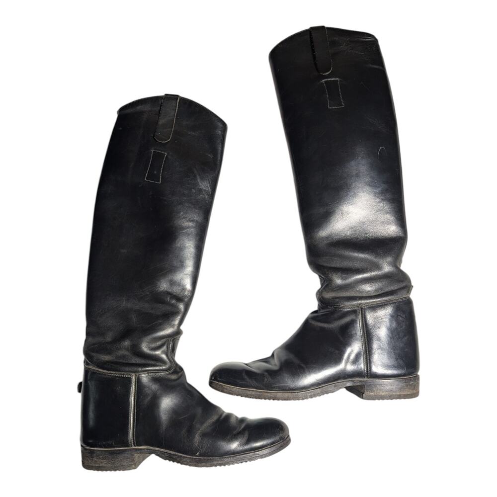 Grand Prix Black Leather Knee High Pull On Show Equestrian Riding Boots Sz 6